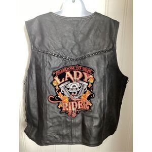 Tennessee Leather Women’s Leather Biker Vest Sz XL Black Harley Davidson